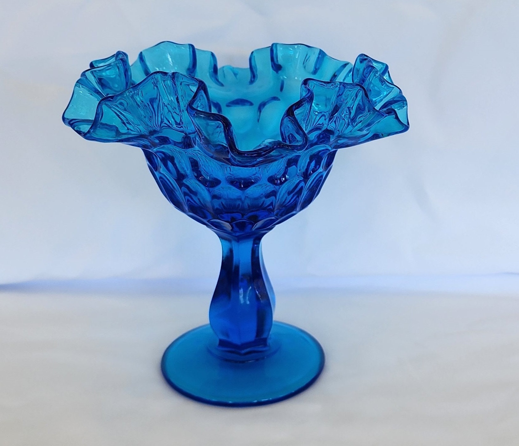 ガラスプレート　アンティーク　アメリカ　フェントン フェントン コンポート コロニアルブルー サムプリント皿 6インチ