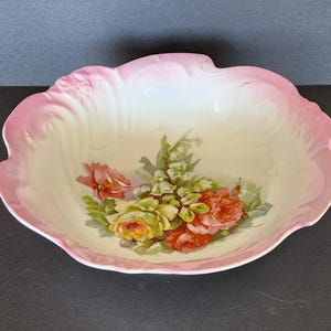 Antique pink floral porcelain bowl Orla Germany 10 inch