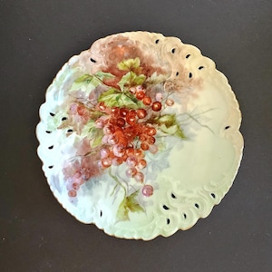 Hand painted porcelain plate currant berries signed 1900 8 1/4 inch