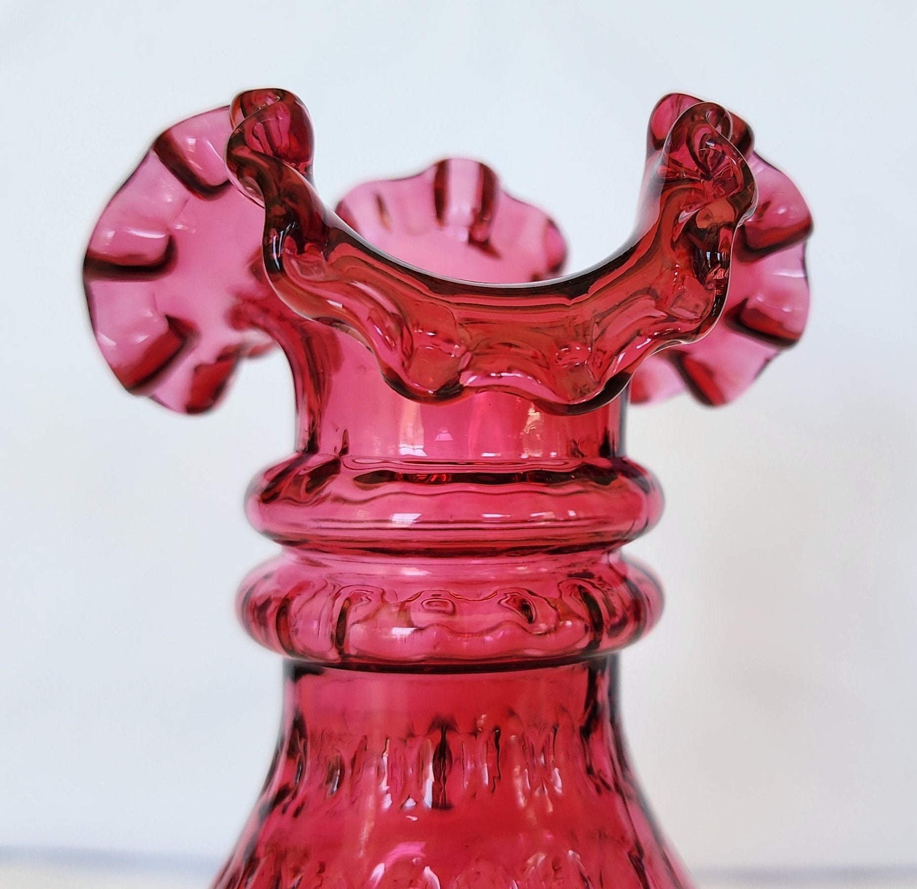 Fenton Glass Vase Ruby Overlay Cranberry 6 Inch - Etsy