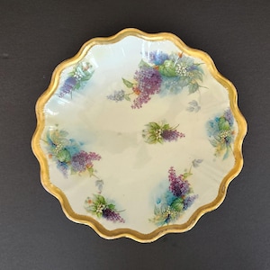 Vintage Empire China hand painted floral bowl scalloped edge gold trim 10 3/8 inch