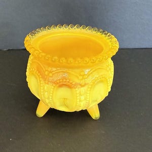 Pot à cure-dents vintage en verre opalin Degenhart Goldenrod, style gitan, phosphorescent