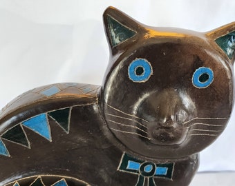 Vintage Manuel Felguerez Barro Negro Black Cat Pottery