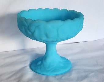 Fenton blue satin water lily compote pedestal dish