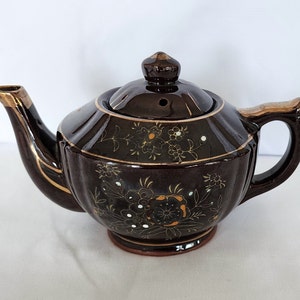 Vintage teapot Japan brown hand painted