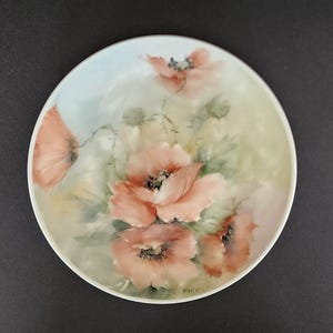 Hand painted plate Hutschenreuther Selb LHS Bavaria Germany 8 inch poppies signed Rarick