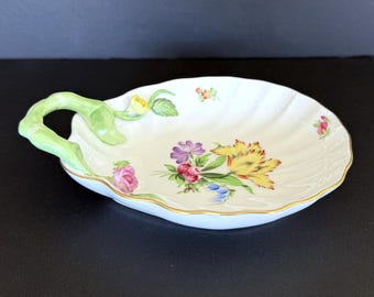 Herend Large Hand Painted Porcelain Chine Bouquet Shell Dish 7444