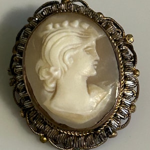 vintage shell cameo brooch/pendant, gold plated antique