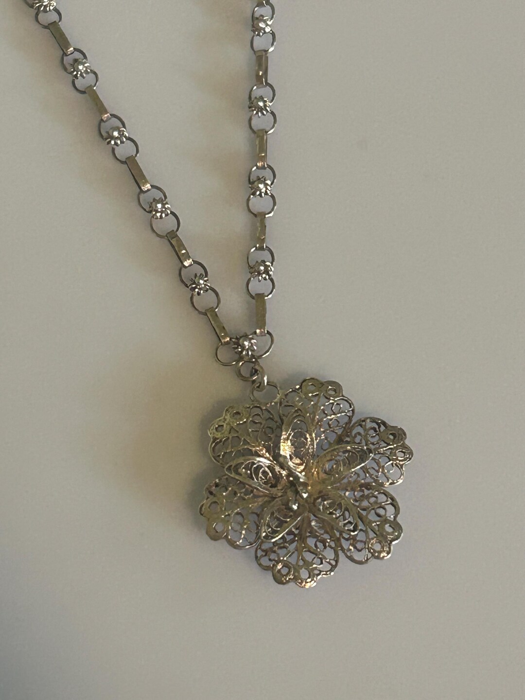 Filigree Flower Sterling Silver 985 Vintage Pendant Necklace-belcher ...