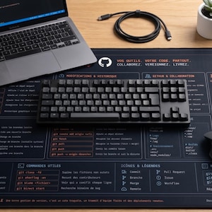 Tapete de mesa Git e GitHub | Mousepad para desenvolvedores | Tapete de referência de programação | Presente para programadores