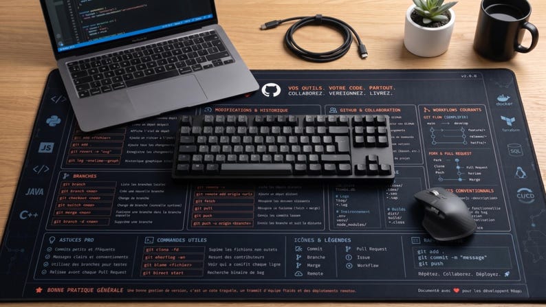 Git & GitHub-bureaumat | Muismat voor ontwikkelaars | Coderingsreferentiemat | Cadeau programmeur afbeelding 1