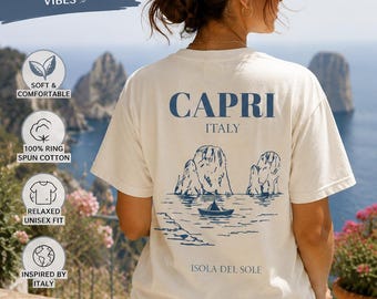 Capri Italy illustration T-Shirt | Isola dei Sole seaside graphic