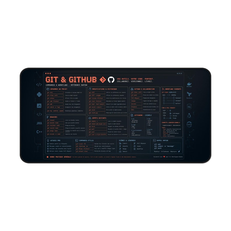 Git & GitHub-bureaumat | Muismat voor ontwikkelaars | Coderingsreferentiemat | Cadeau programmeur afbeelding 3
