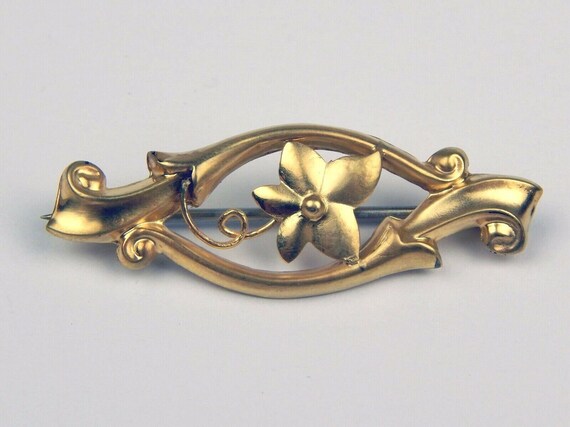 Dainty 9 kt Yellow Gold ART NOUVEAU c. 1900's Flo… - image 2