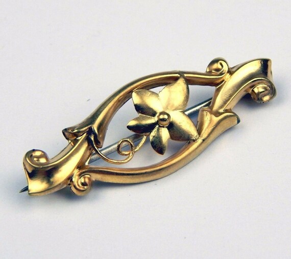 Dainty 9 kt Yellow Gold ART NOUVEAU c. 1900's Flo… - image 1