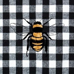 Missouri themed digital print: honeybee, bee, gingham, black, white