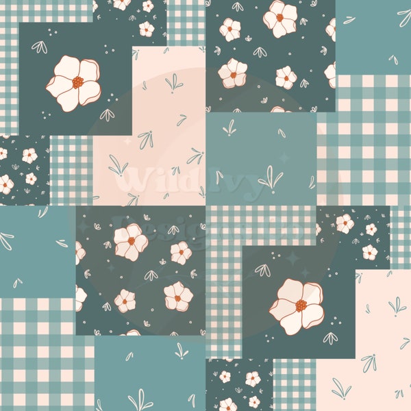 Blue Flower, Floral Spring Quilt Patchwork Seamless Design , Seamless File , Seamless Pattern