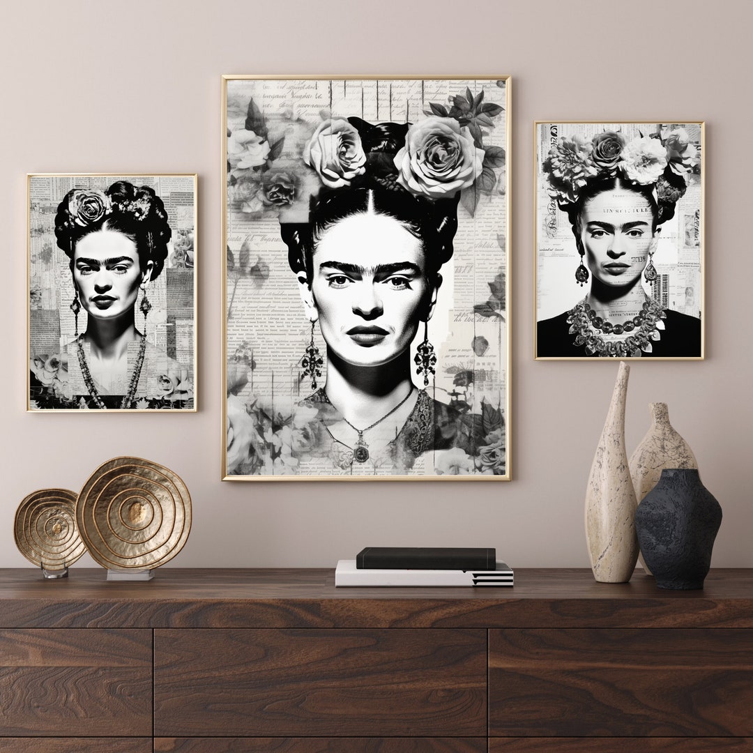 Frida Kahlo Black and White Poster Set Printable Wallart Printable Posters Frida Kahlo Print SVG ...
