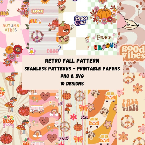 Retro Fall Pattern | 10 Designs | Seamless Textures | Digital Paper | Commercial Use | Scrapbook Paper | Trendy Pattern | Printable