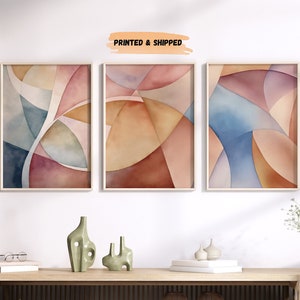 LakelzDecor 3 Piece Colorful Wall Art, Modern Wall Prints, Bedroom Wall Art, Large Gold Wall Poster, Neutral abstract print, Above Bed Decor