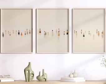 LakelzDecor People on the Beach Printable, Minimalist Abstract Prints, Set of 3, Beige Bedroom Wall Art, Simple Fine Art, Neutral home decor