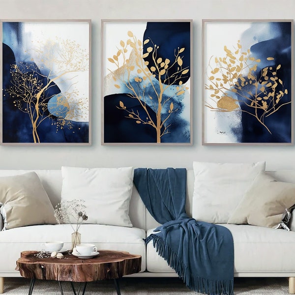 Blue and Gold Wall Art Etsy