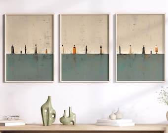 LakelzDecor Stampe astratte minimaliste Sunrise Beach, Set di 3, Arte della parete per camera da letto beige e verde salvia, Arte semplice, Arredamento neutro per la casa