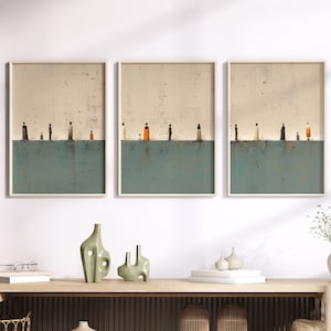LakelzDecor Sunrise Beach Minimalist Abstract Prints, Set of 3, Beige & Sage Green Bedroom Wall Art, Simple Fine Art, Neutral home decor