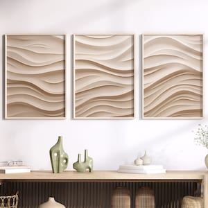 LakelzDecor Beige Beach Pattern Abstract wall art, Set of 3 Sand Artwork Printable, Ombre Boho Decor, Minimalist Poster, Simple Desert theme