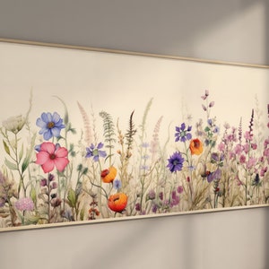 LakelzDecor Colorful Flower Field Wall Art, Minimalist Modern Prints, Boho Wildflower, Large Canvas Art, Rustic Bohemian Wild Flower Decor