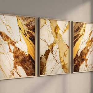 Beige & Gold Wall Printable Marble Wall Print Set of 3 Beige Bedroom Wall Art Beige Wall Decor Beige and Gold Luxury Living Room Decoration image 1