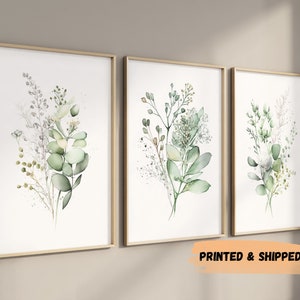 Estampas de flores selvagens em aquarela verde sálvia, conjunto de arte botânica de 3, bege, pacote floral boho, decoração de casa moderna, conjunto de arte de pôsteres de flores silvestres