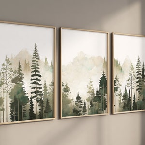 Baumkinderzimmer Kinderzimmer Dekor, 3er Set, Kinderzimmer Wandbild, Baumkinderzimmer Dekor, Abenteuer Wald, Natur Poster, salbei grün, beige