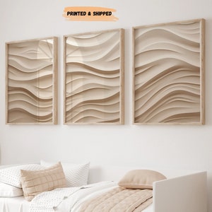 LakelzDecor Beige Sand Abstract Gallery wall art, Set of 3, Printed Desert Wall Decor, Ombre Minimalist Poster, Cream Beach House Print