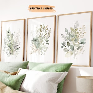 Sage Green Watercolor Botanical Prints, Set of 3, Beige, Wild Flowers Art, Boho Floral Bundle, Modern Home Decor, Wildflower Posters Art Set