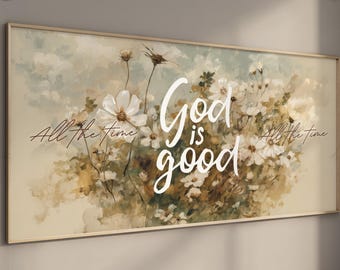 LakelzDecor God is Good All The Time Jesus Flower Field, Shepherd Bible Watercolor Painting, Minimalist Christian Faith-Based Inspirational