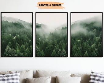 Lakelz Decor Green Forest Wall Art, Nature Scenery Photography, Set of 3, Modern Home Artwork, Sage Green Wall Decor, Large Canvas Prints