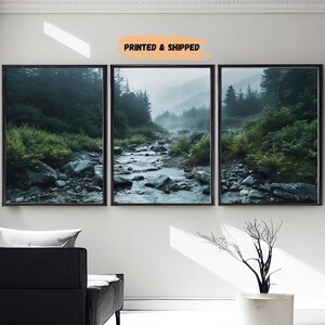 Lakelz Decor 3 Piece Deep Green Forest Wall Art, Nature Scenery Photography, Modern Home Decor, Sage Green Artwork, Large Canvas Prints