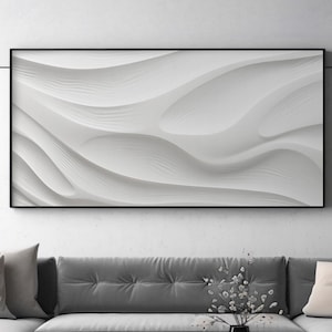 LakelzDecor White Sand Pattern Wall Print, Cabin art, Large Horizontal Canvas, Desert Beach Wave Effect, Minimalist Abstract Light Mono Tone