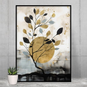 Black & Gold Botanical Abstract Wall Art, Set of 3, Gold Shapes Watercolor art, Printable Wall Art, Modern Hallway Print, Living Room Decor image 6