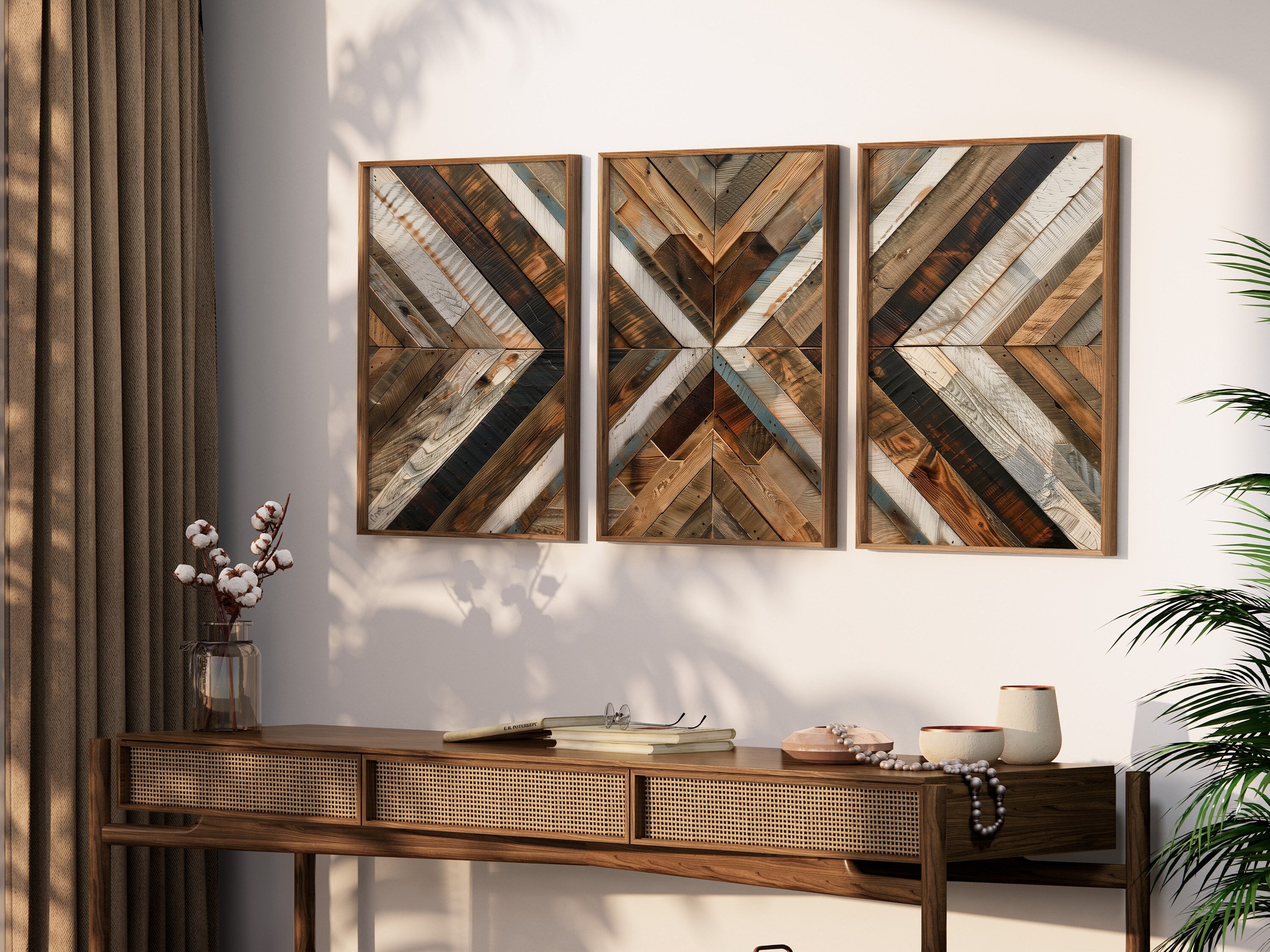 Lakelzdecor Symmetric Minimalistic Abstract, Geometric Wood Panels