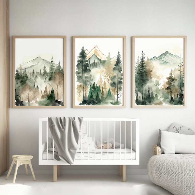 Mountain Forest Nursery Decor Printable Set of 3 Nursery Etsy