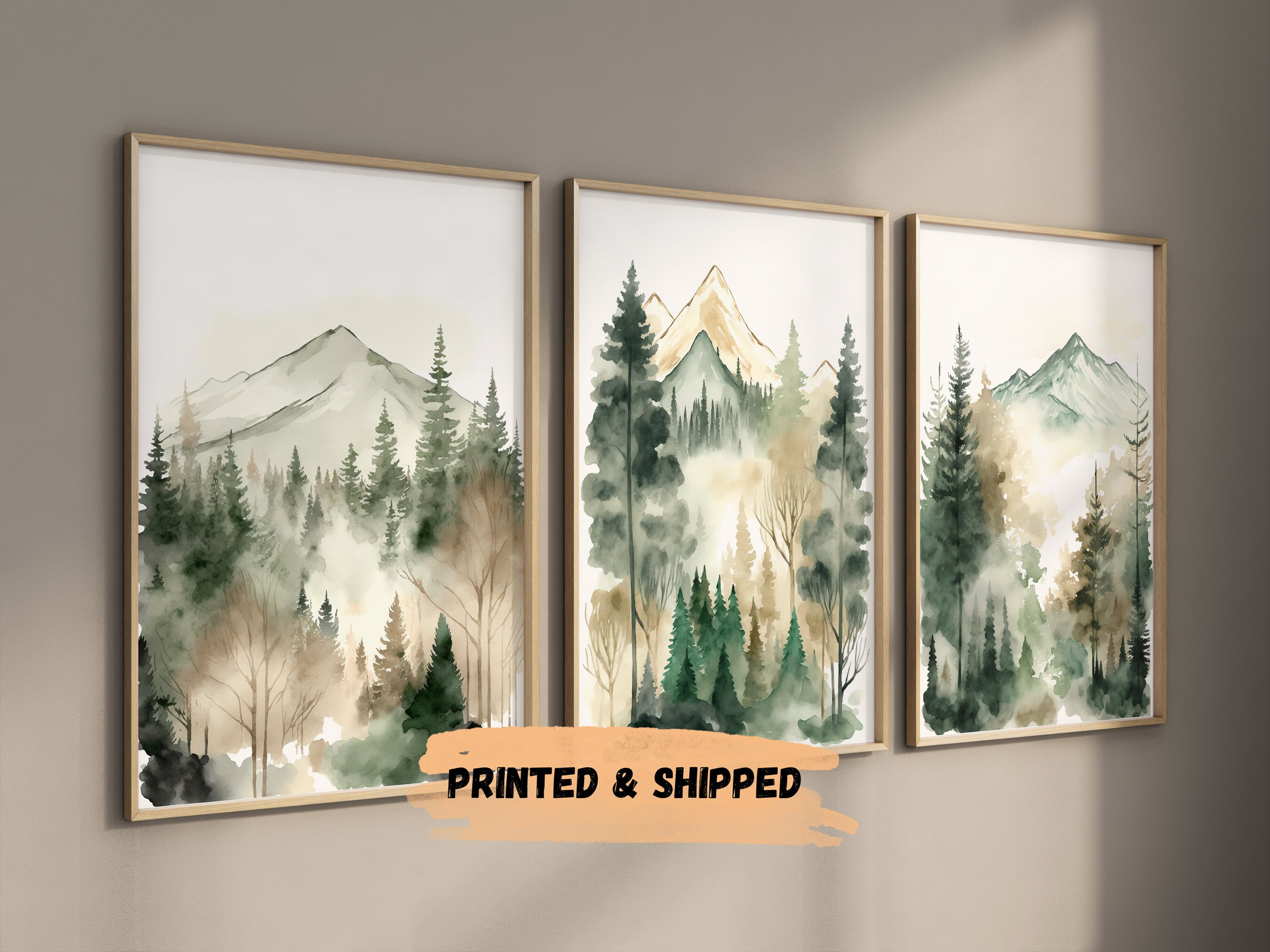 Forest Nursery Decor Art Prints, Set of 3, Mountain Nursery Wall Art ...