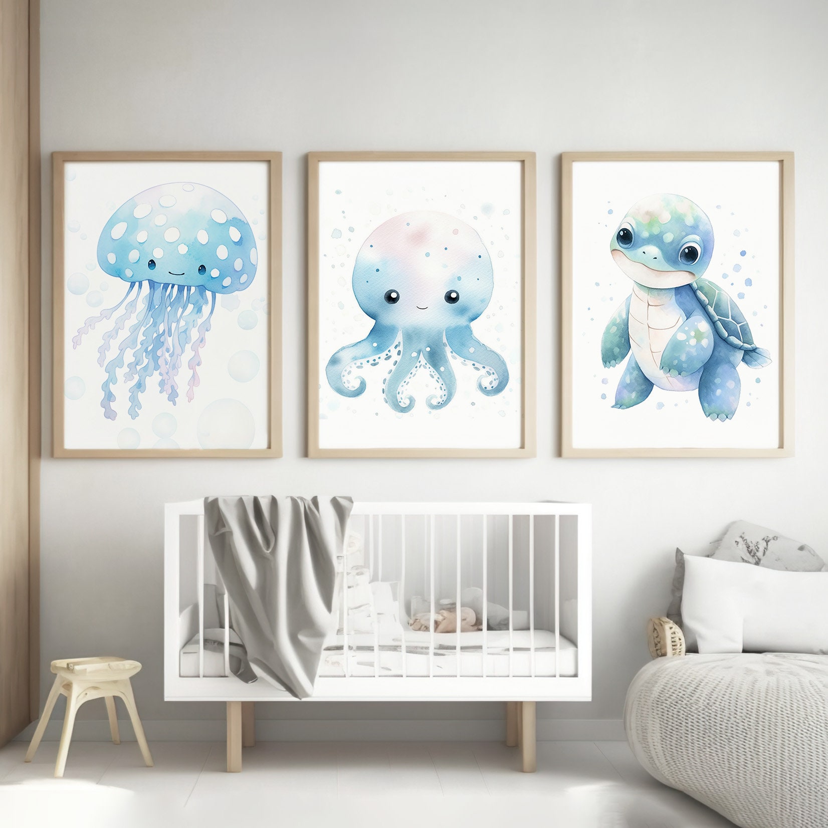 Lakelzdecor Sea Animal Wall Art, Set of 3, Ocean Nursery Decor ...