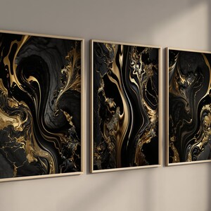 Black & Gold Wall Printable Marble Wall Prints Set of 3 - Etsy Australia