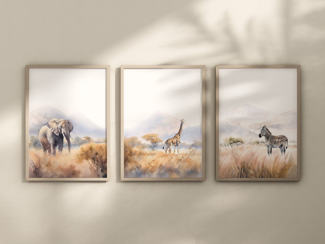 Lakelzdecor Safari Wall Art, Set of 3, Safari Animal Nursery Printable ...