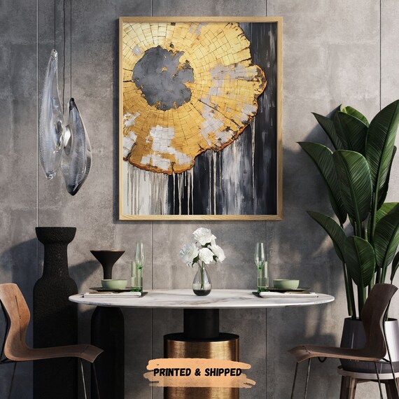 Gold Tree Slice Shapes Abstract Art, Black & Gold Nordic