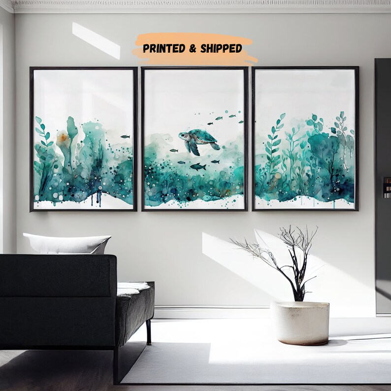 Under the Sea Wall Art Prints Set of 3 Ocean Nursery Decor Etsy