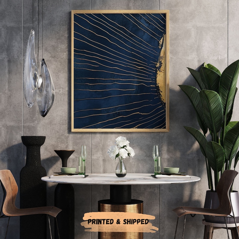 Navy Blue and Gold Tree Ring Wall Art Set of 3 Navy and Gold Etsy