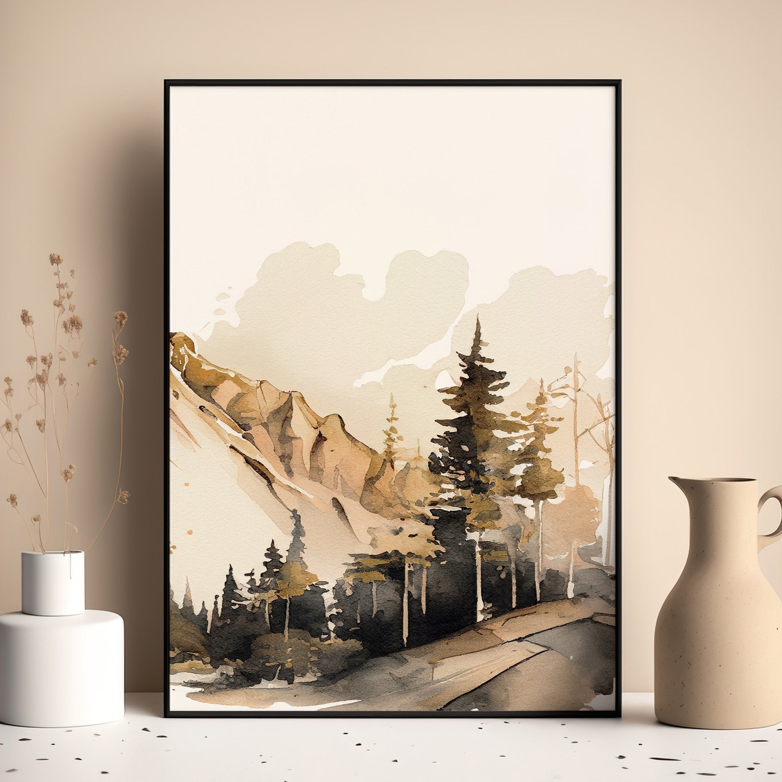 Beige &amp; Gray Mountain Wall Art Set of 3 Printable Forest - Etsy
